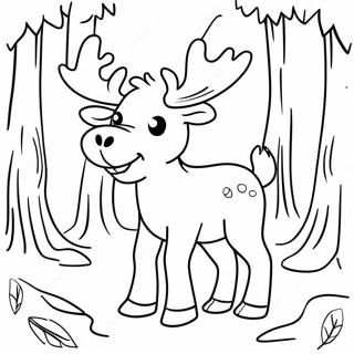 Cute Moose In A Forest Coloring Page 6275-5014