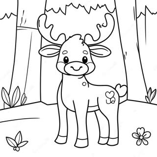 Cute Moose In A Forest Coloring Page 6275-5015