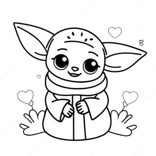 Cute Baby Yoda With Hearts Coloring Page 62779-51984