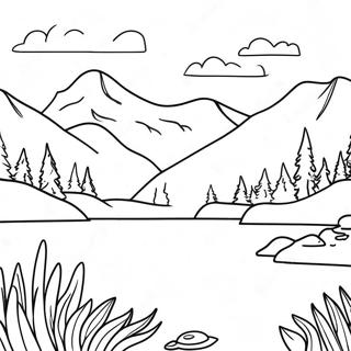 Tranquil Lake With Mountains Coloring Page 63280-52376