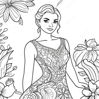 Elegant Grown Up Nala In A Floral Dress Coloring Page 63300-52391