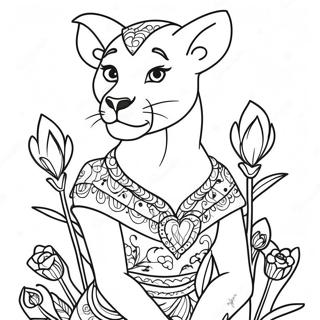 Elegant Grown Up Nala In A Floral Dress Coloring Page 63300-52392