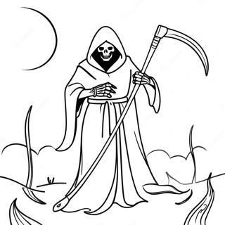 Scary Grim Reaper With Scythe Coloring Page 6335-5157