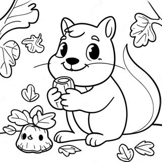 Cute Fall Squirrel Gathering Acorns Coloring Page 63430-52485