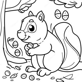 Cute Fall Squirrel Gathering Acorns Coloring Page 63430-52486