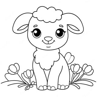 Cute Easter Lamb With Flowers Coloring Page 63650-52663