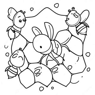 Cute Bees Around Honeycomb Coloring Page 63810-52789