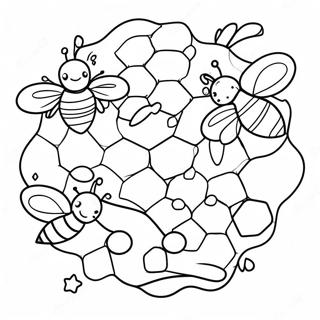 Cute Bees Around Honeycomb Coloring Page 63810-52790