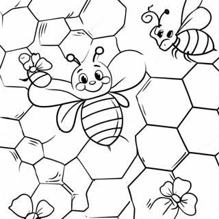 Cute Bees Around Honeycomb Coloring Page 63810-52792