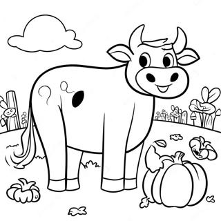 Spooky Cow In A Pumpkin Patch Coloring Page 63930-52876