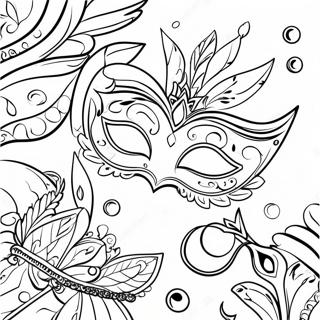 Colorful Mardi Gras Mask With Feathers Coloring Page 63950-52914