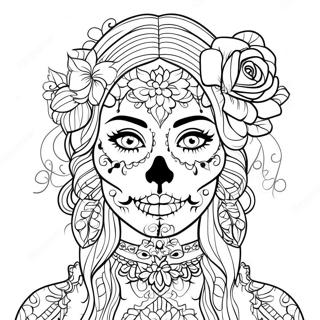 Intricate Gothic Female Sugar Skull Coloring Page 63980-52917