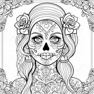 Intricate Gothic Female Sugar Skull Coloring Page 63980-52919