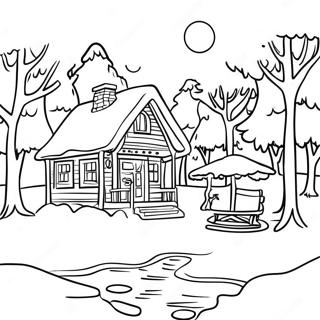 Winter Cabin Coloring Pages