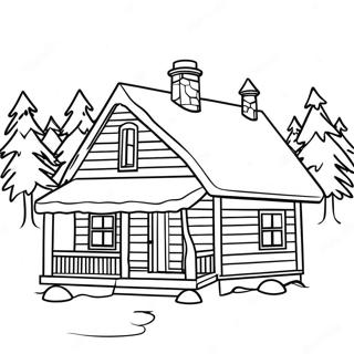 Winter Cabin Scene Coloring Page 64019-52942