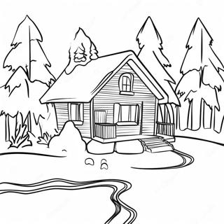 Winter Cabin Scene Coloring Page 64019-52943