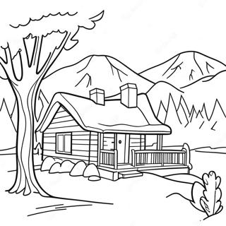 Winter Cabin Scene Coloring Page 64019-52944