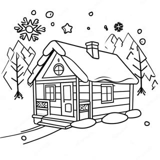 Cozy Winter Cabin With Snowflakes Coloring Page 64020-52953