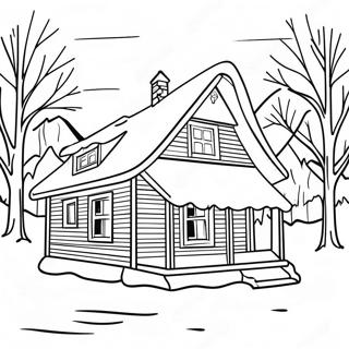 Cozy Winter Cabin With Snowflakes Coloring Page 64020-52955