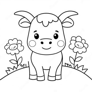 Adorable Kawaii Cow With Flowers Coloring Page 65301-53977