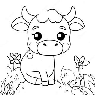 Adorable Kawaii Cow With Flowers Coloring Page 65301-53978