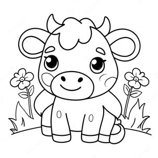 Adorable Kawaii Cow With Flowers Coloring Page 65301-53979