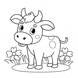 Adorable Kawaii Cow With Flowers Coloring Page 65301-53980