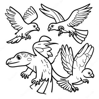 Colorful Raptors In Flight Coloring Page 65551-54174