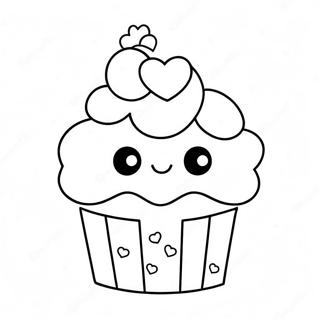 Cute Kawaii Cupcake With Hearts Coloring Page 65751-54322