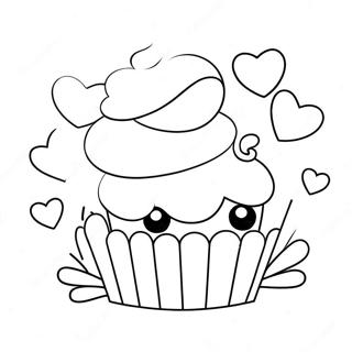 Cute Kawaii Cupcake With Hearts Coloring Page 65751-54323