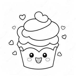 Cute Kawaii Cupcake With Hearts Coloring Page 65751-54324