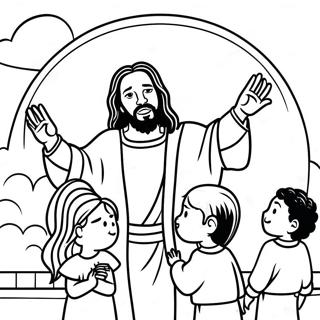 Black Jesus With Children Coloring Page 65871-54413