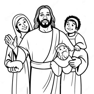 Black Jesus With Children Coloring Page 65871-54416