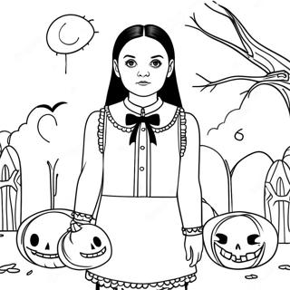 Wednesday Addams In Spooky Costume Coloring Page 66151-54646