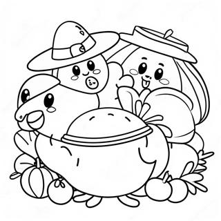 Cute Among Us Characters With Thanksgiving Feast Coloring Page 66751-55112