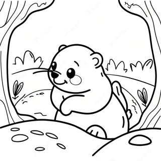 Cute Groundhog Peeking Out Of Burrow Coloring Page 66811-55155