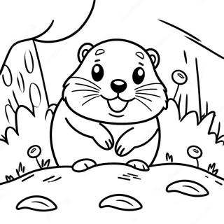 Cute Groundhog Peeking Out Of Burrow Coloring Page 66811-55156