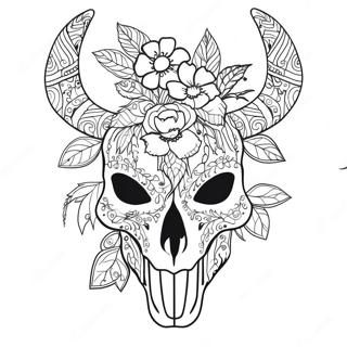 Intricate Deer Skull With Flowers Coloring Page 66841-55189