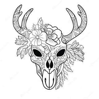 Intricate Deer Skull With Flowers Coloring Page 66841-55191