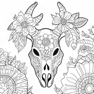 Intricate Deer Skull With Flowers Coloring Page 66841-55192