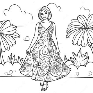 Stylish Hot Girl In Summer Dress Coloring Page 67082-55371