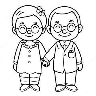 Cute Grandparents Holding Hands Coloring Page 6725-5469