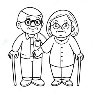 Cute Grandparents Holding Hands Coloring Page 6725-5470