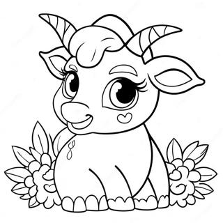 Cute Capricorn With Flowers Coloring Page 67303-55530