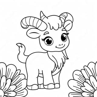 Cute Capricorn With Flowers Coloring Page 67303-55531