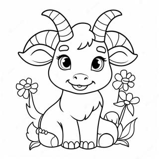 Cute Capricorn With Flowers Coloring Page 67303-55532