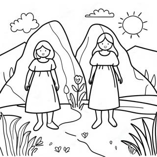 Three Sisters Nature Scene Coloring Page 67902-56012