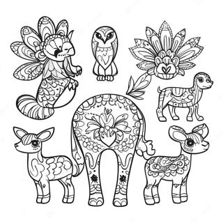 Vibrant Mexican Folk Art Animals Coloring Page 68093-56183