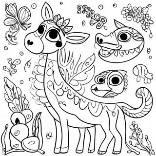 Vibrant Mexican Folk Art Animals Coloring Page 68093-56184