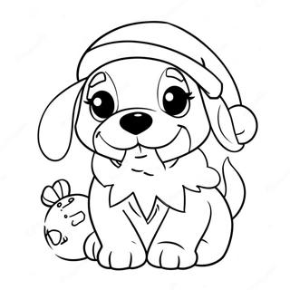 Adorable Christmas Puppy With Santa Hat Coloring Page 68453-56448